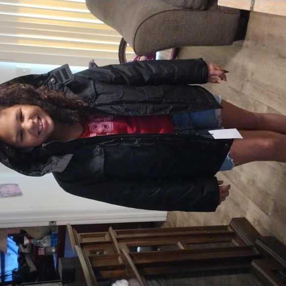 DKNY black hooded jacket Big Girl size medium 10/12. - Picture 1 of 13